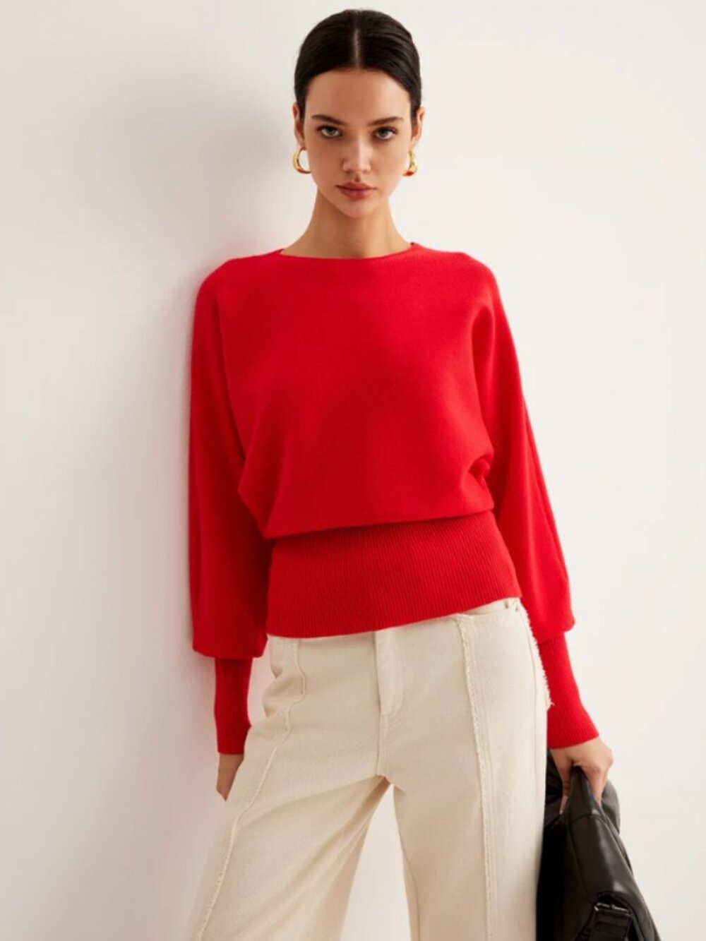 Commense Leg-Of Mutton Cinched Red Lightweight Crewneck Sweater Size Small NWT